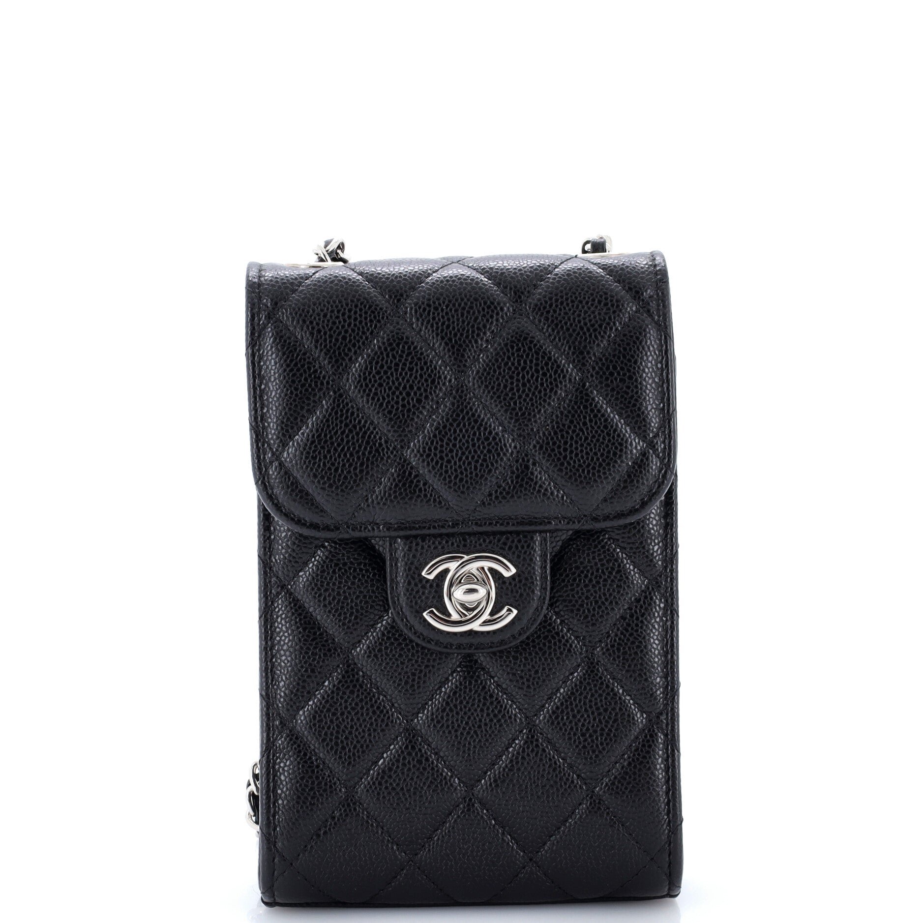 CC Flap Phone Holder Crossbody Bag Quilted Caviar