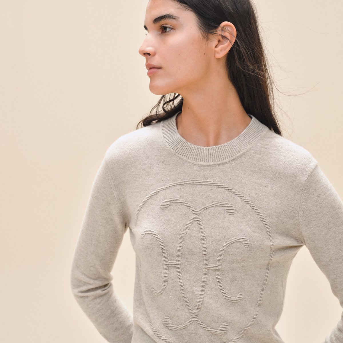 Beige Naturel Cashmere "H Lift" Long-sleeve Sweater