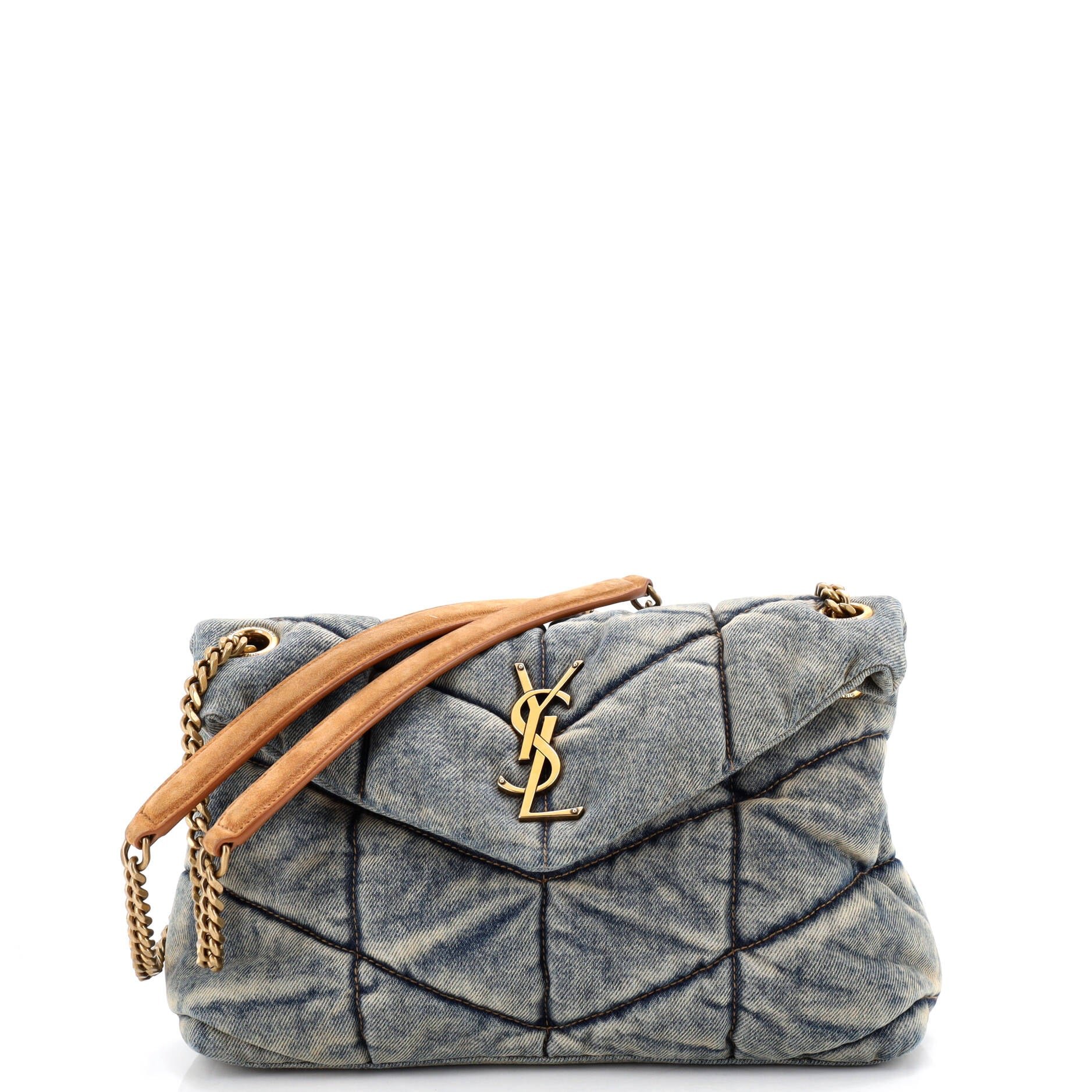 Saint Laurent Loulou Puffer Shoulder Bag Quilted Vintage Denim Small