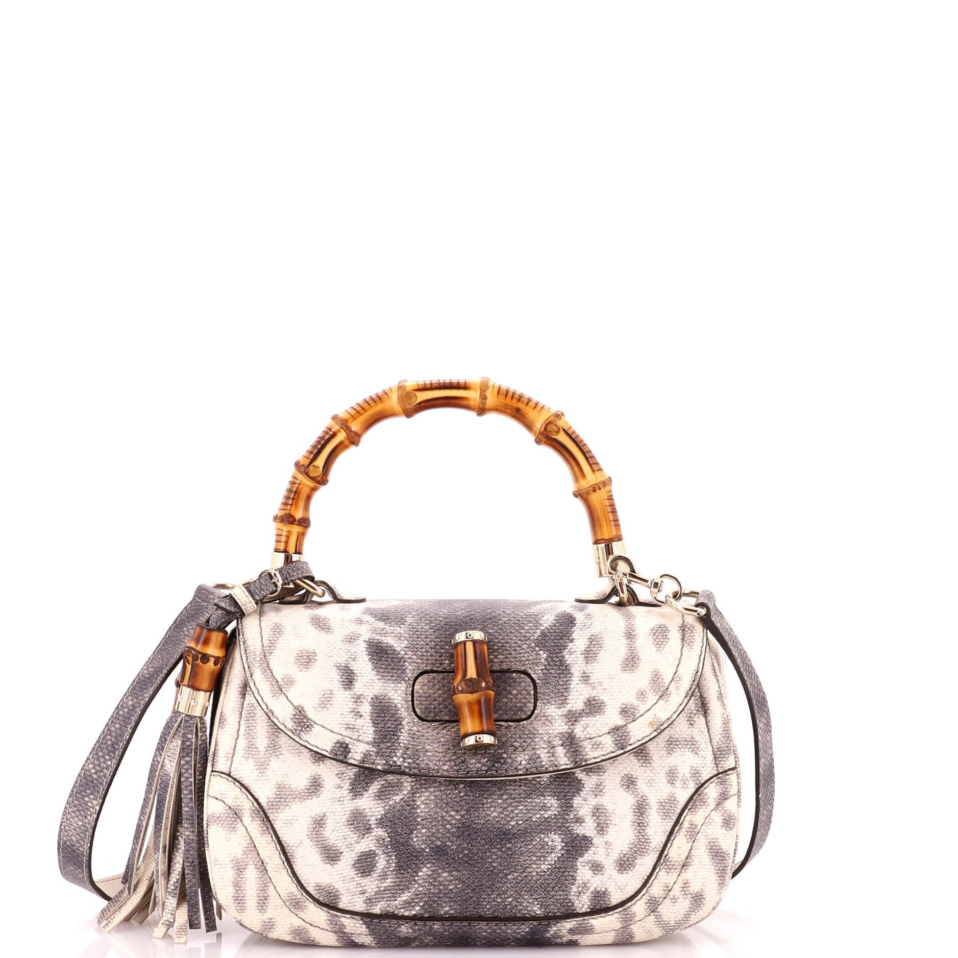 New Convertible Bamboo Top Handle Bag Python Medium