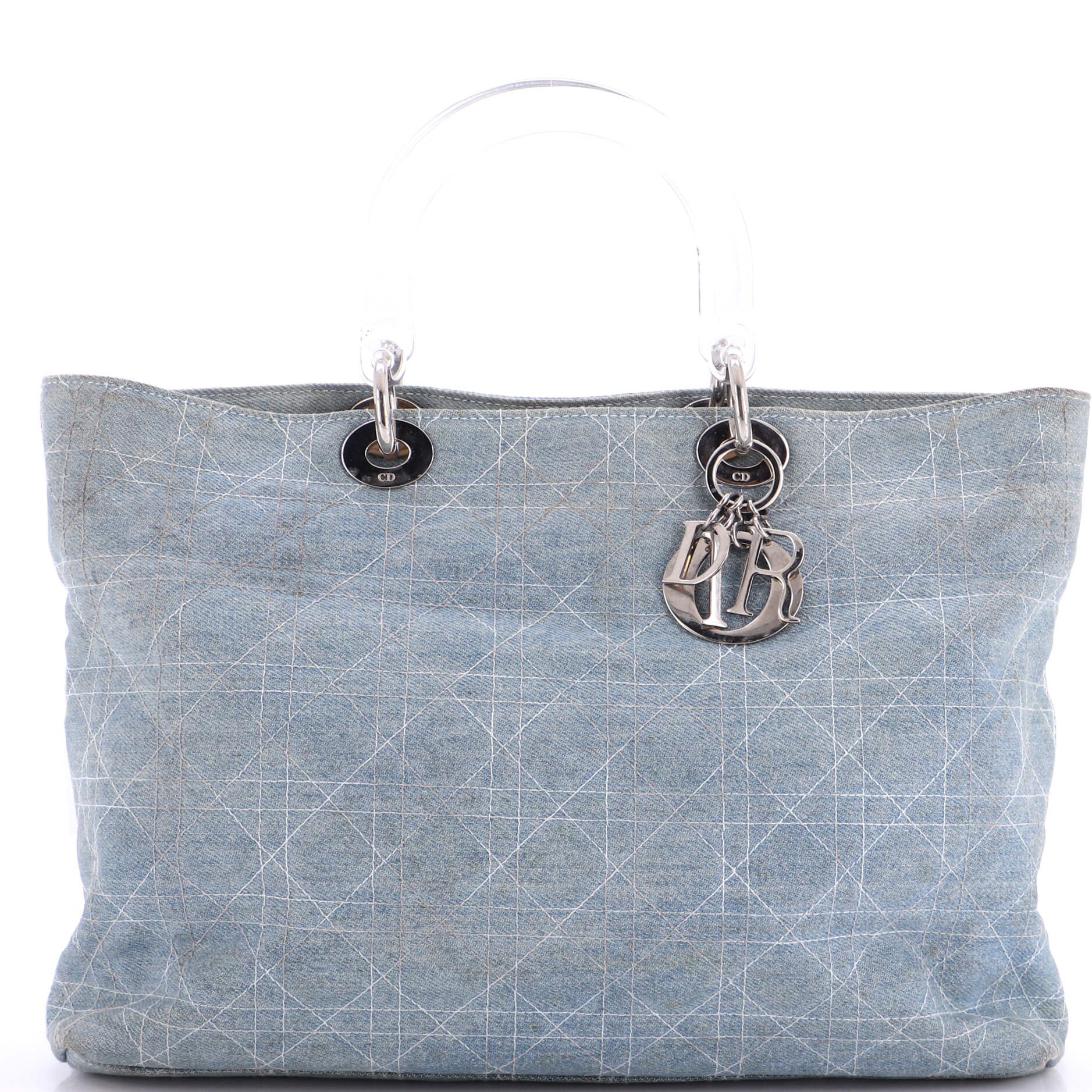 Vintage Lady Dior Bag Cannage Quilt Denim Large