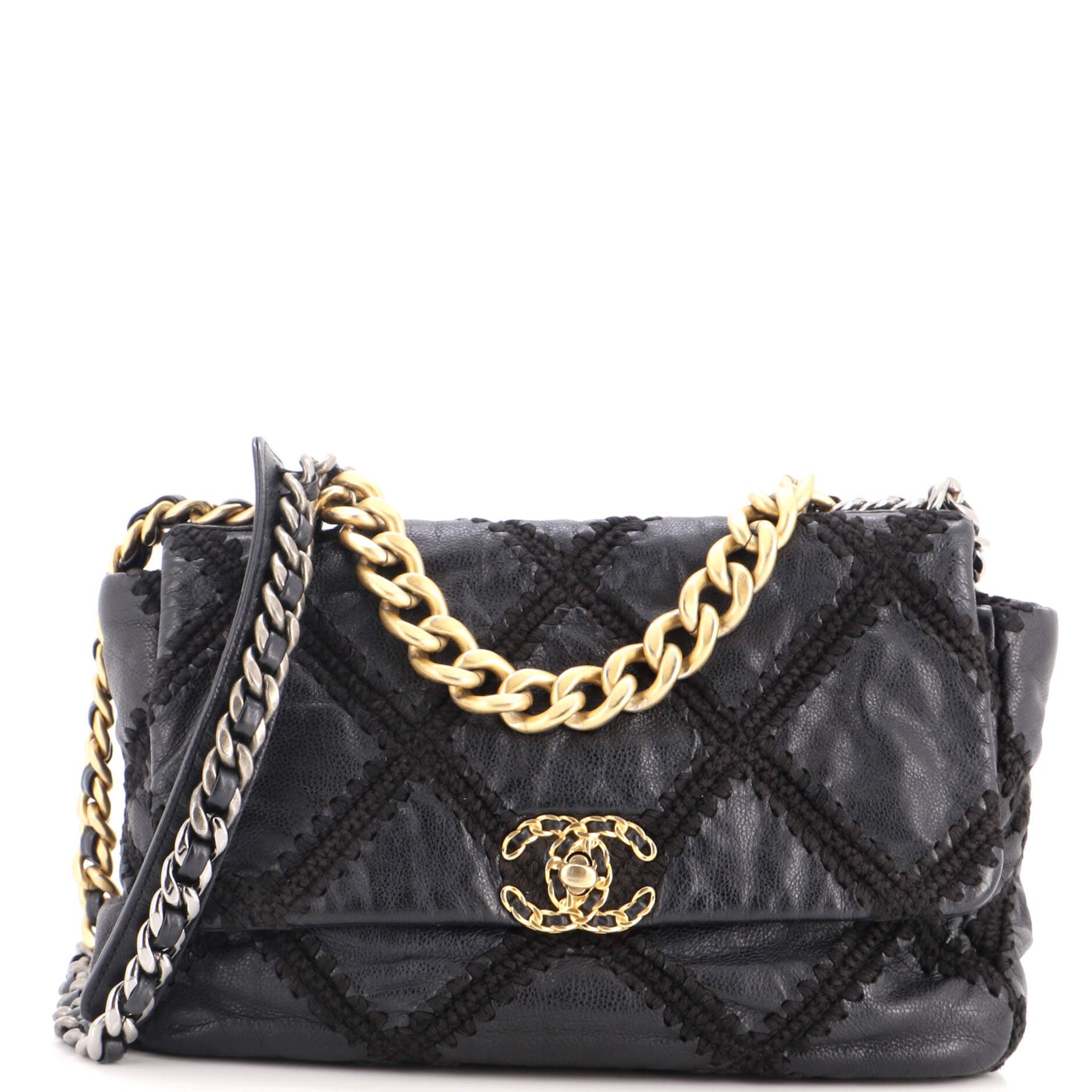 19 Flap Bag Crochet Quilted Calfskin Large