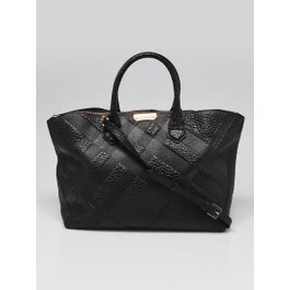 Burberry Burberry Black Embossed Check Leather Dewsbury Tote Bag