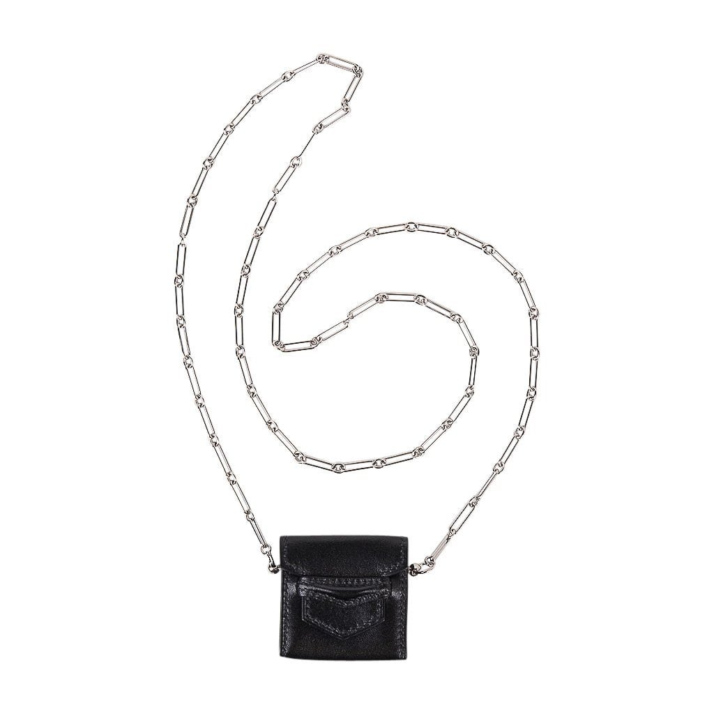 Hermes Hermes Micro Sac Limited Edition Noir 46 MM Noir Villandry Paper Clip Chain Bag Palladium Hardware