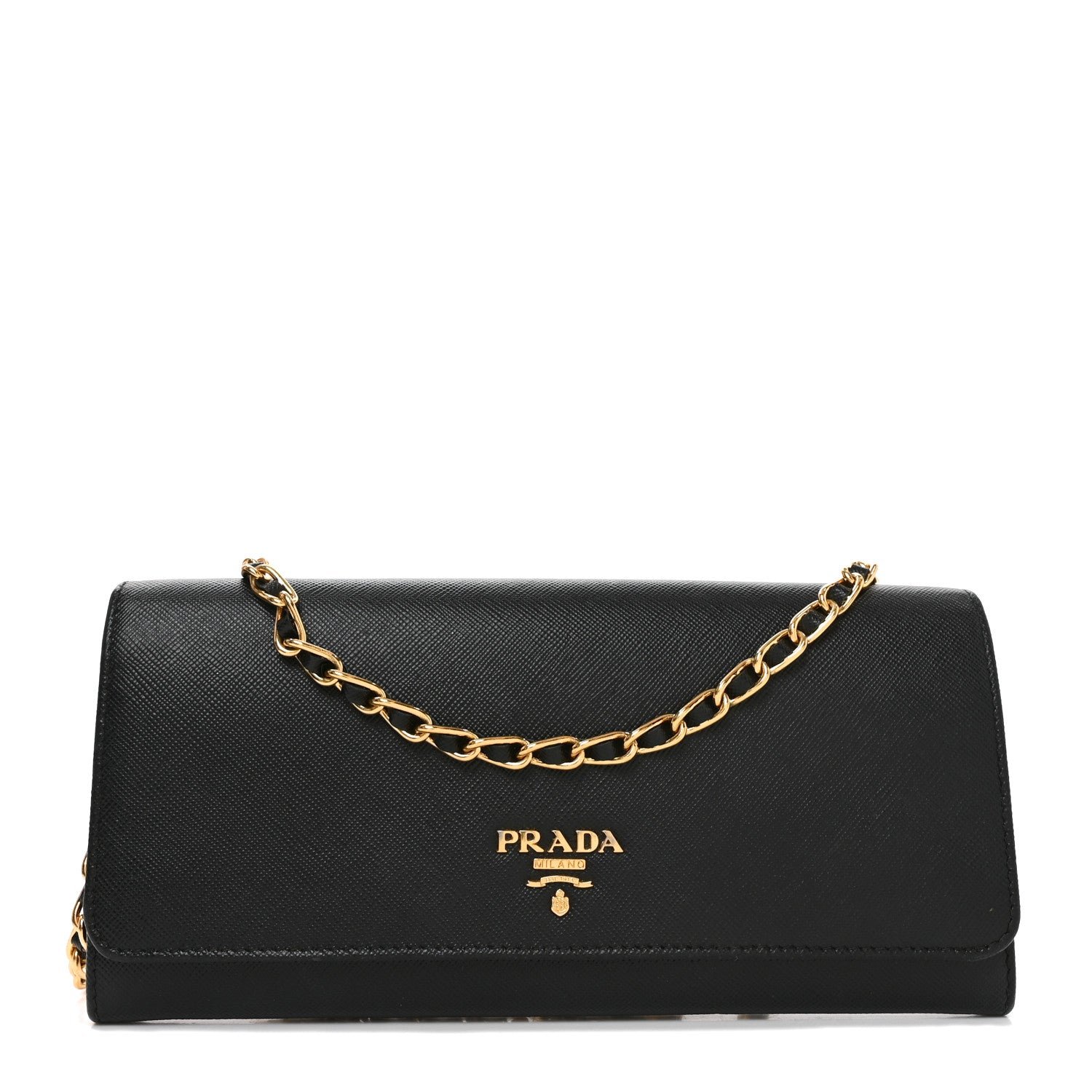 Prada Saffiano Metal Oro Chain Wallet Black