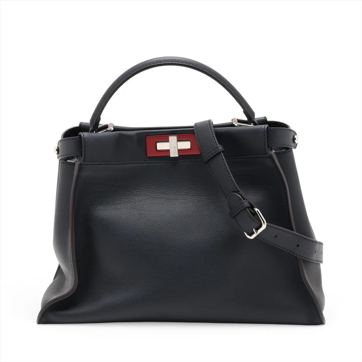 Fendi Peek-a-boo regular 8BN290 Leather 2 Way Handbag Navy Blue