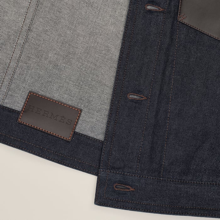 Indigo Straight Cut Jacket With Leather Detail