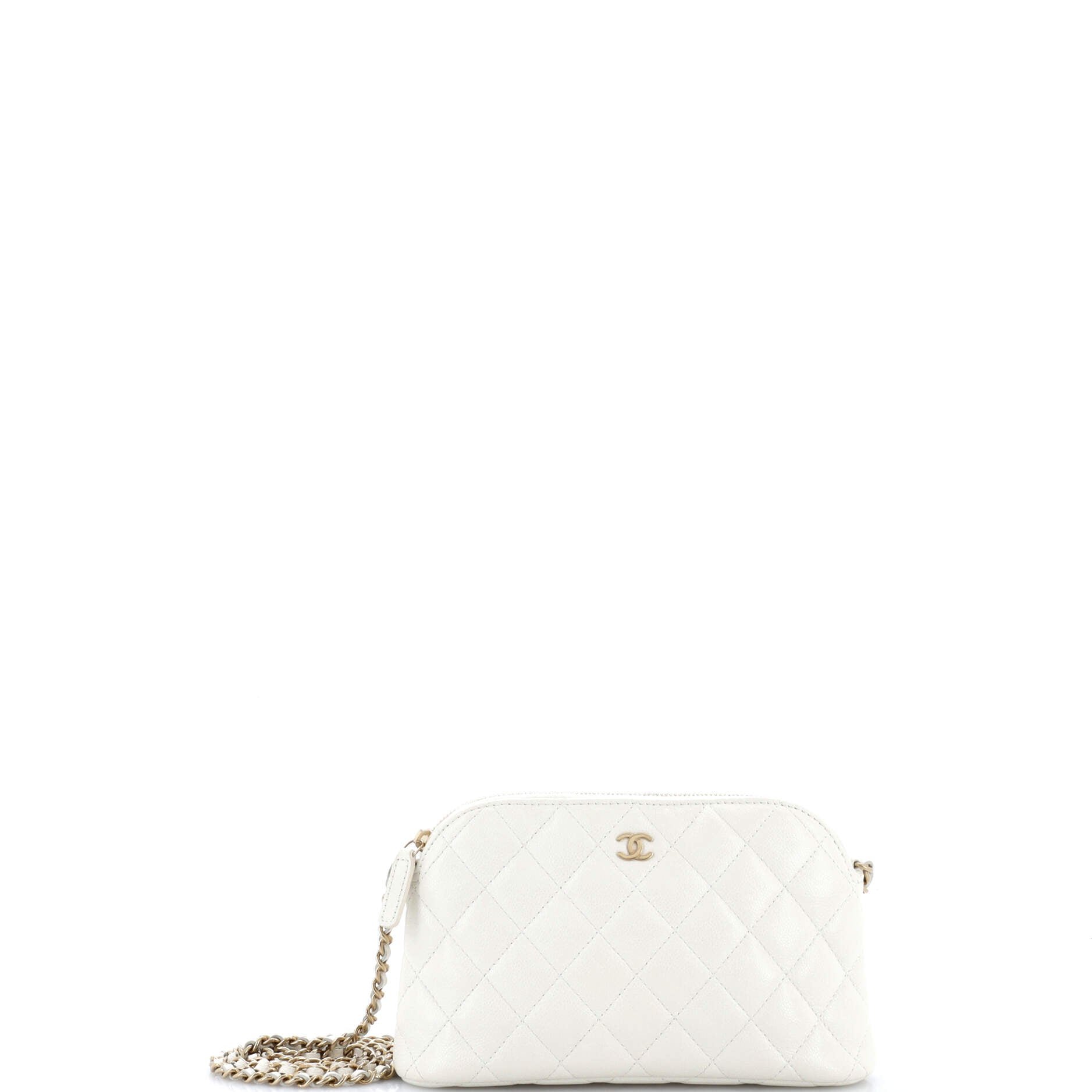 CC Dome Zip Clutch with Chain Quilted Caviar Small