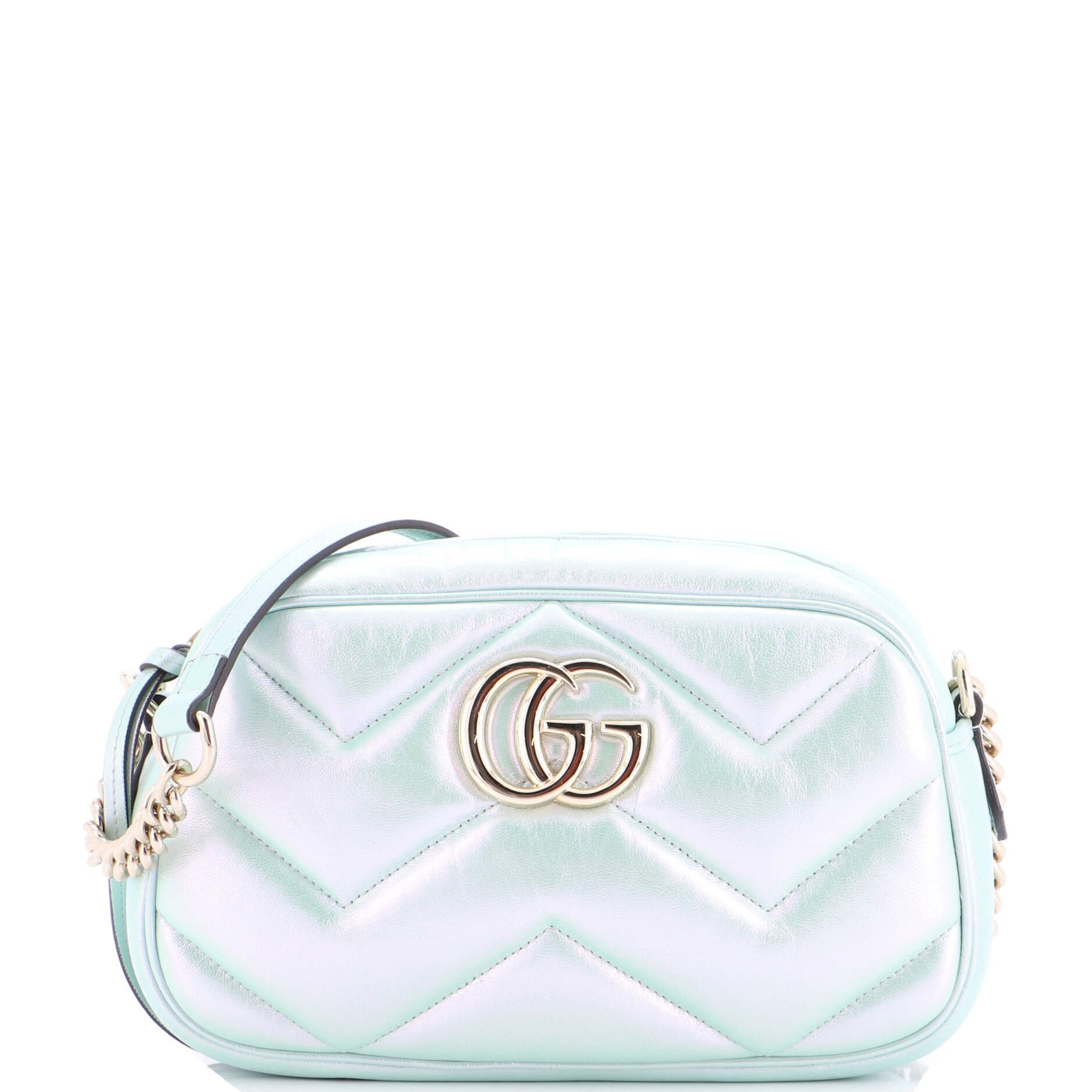 Gucci GG Marmont Shoulder Bag Chevron Iridescent Leather Small