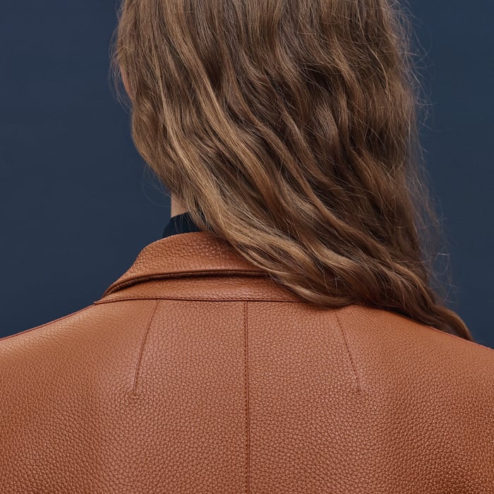 Marron Fauve Veste Tailleur Double Croisure En Cuir