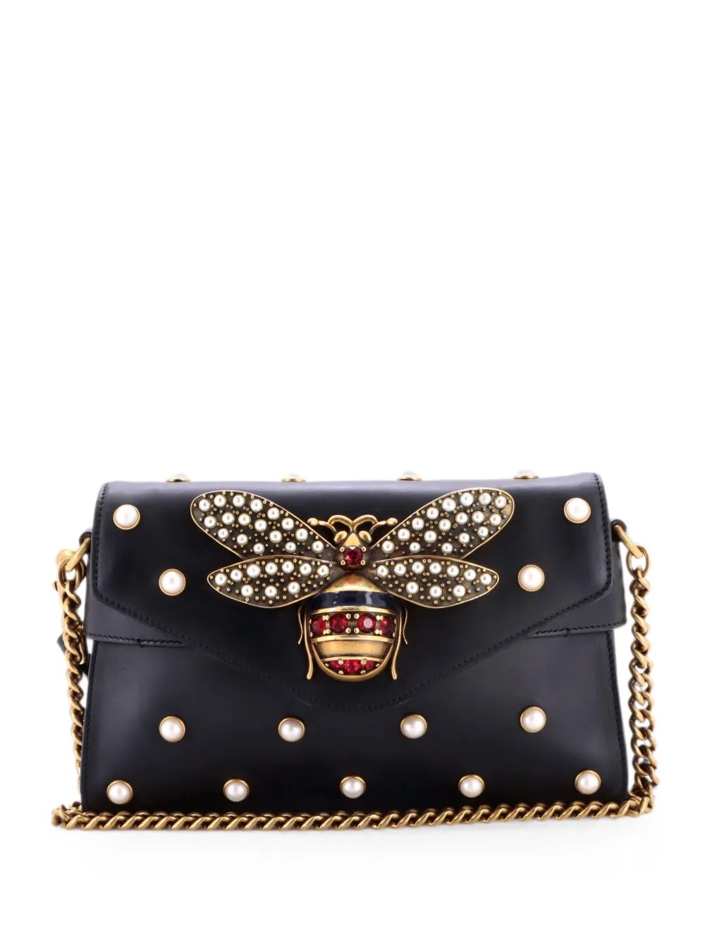 Broadway Pearly Bee Embellished Leather Mini shoulder bag