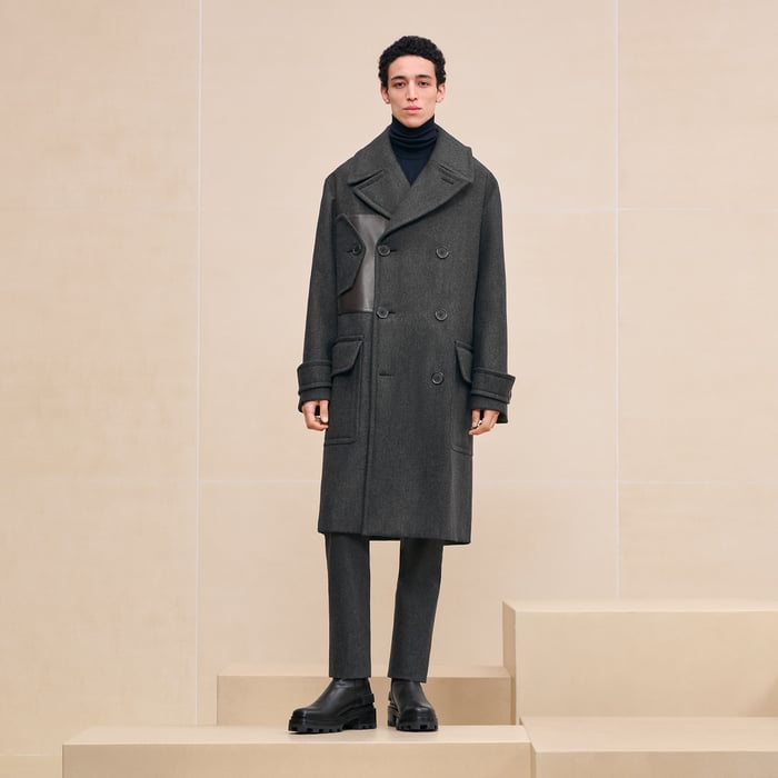 Anthracite Voyage Coat With Leather Details