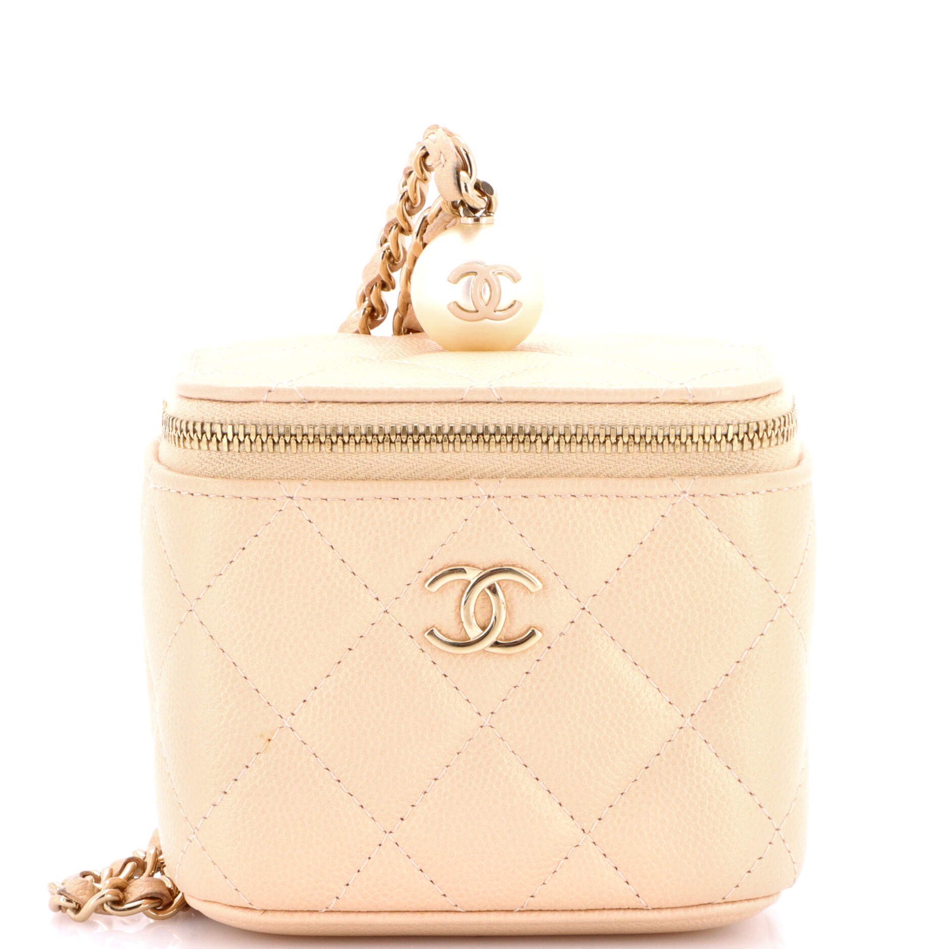 Classic Pearl Vanity Case with Chain Quilted Caviar Mini