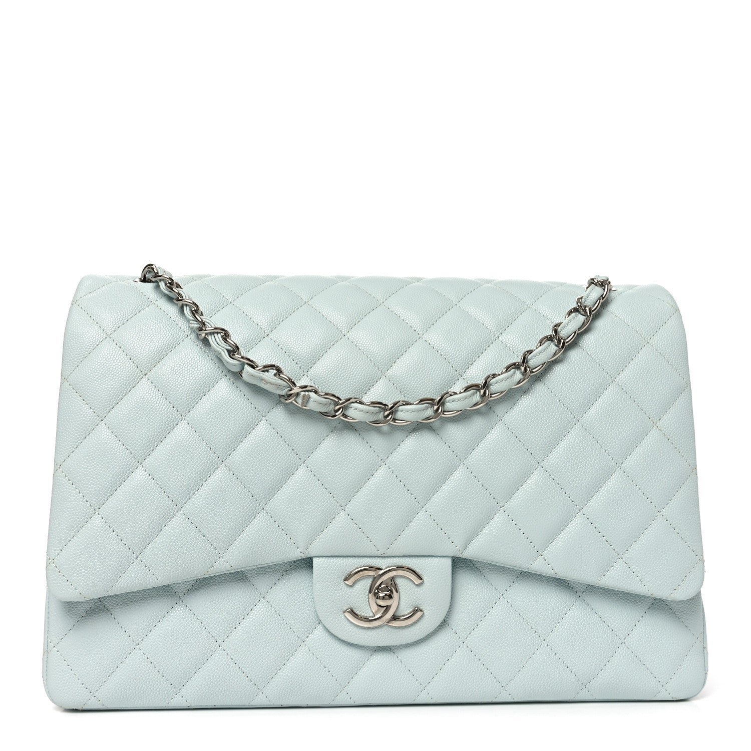 Chanel Caviar Quilted Maxi Double Flap Light Blue