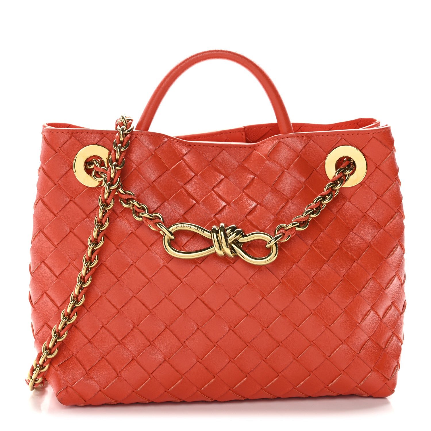 Bottega Veneta Nappa Intrecciato Small Andiamo With Chain Shoulder Bag Orange