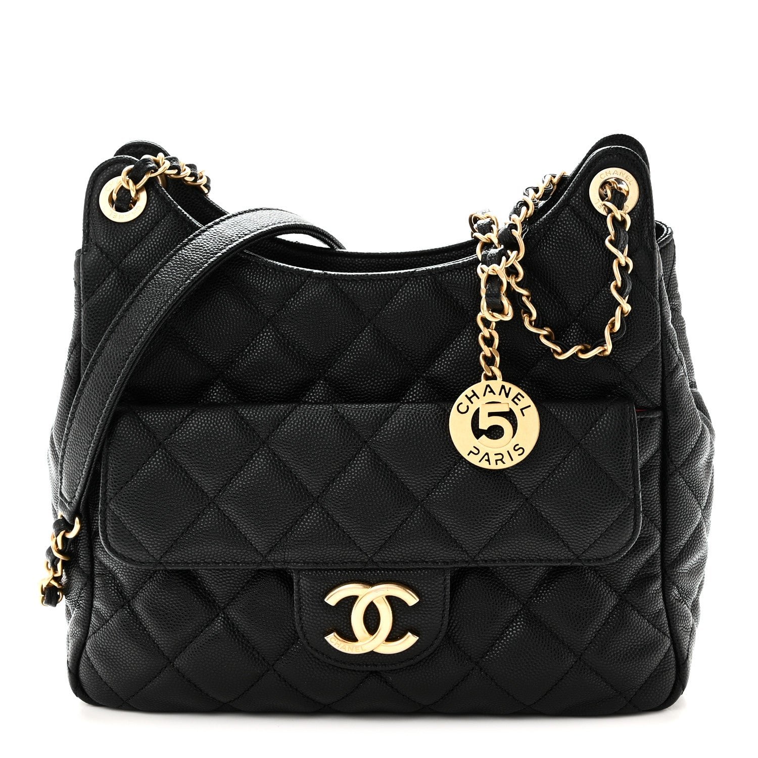 Chanel Caviar Quilted Wavy CC Hobo Black