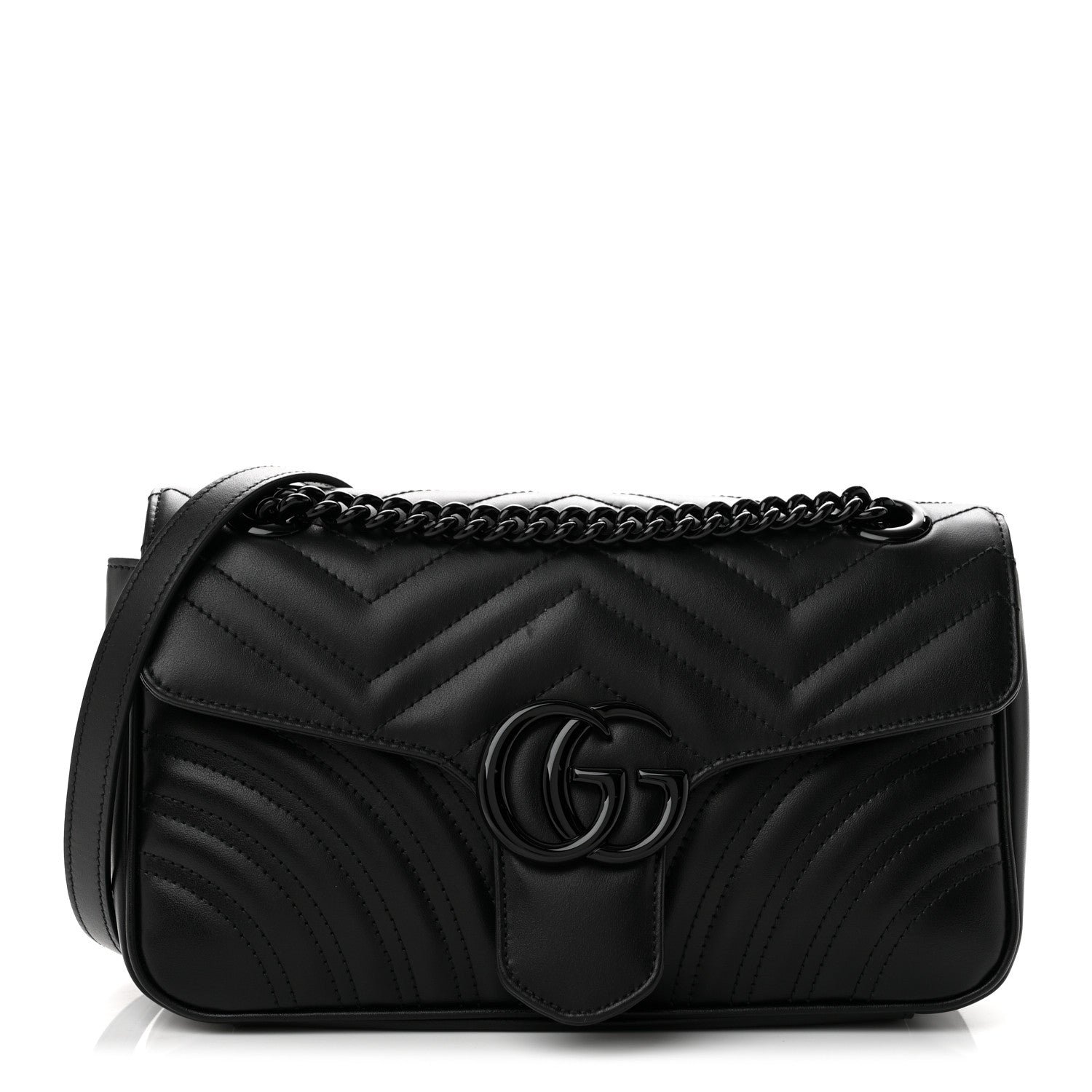 Gucci Calfskin Matelasse Monochrome Small GG Marmont Shoulder Bag Black