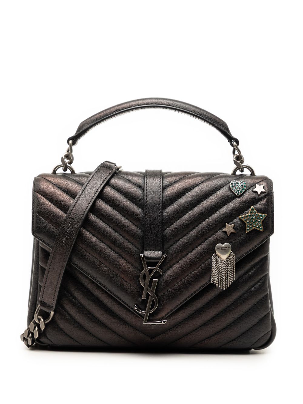 2017 Medium Metallic Chevron Sheepskin Monogram College Pins satchel