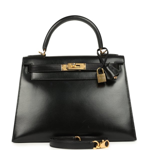 Hermes Vintage Hermes Kelly Sellier 28 Black Box Gold Hardware