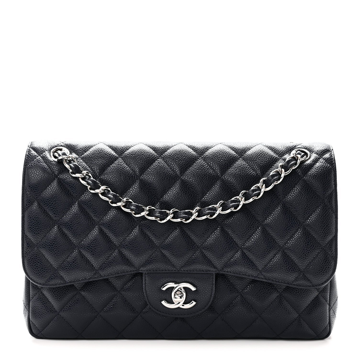 Chanel Caviar Quilted Jumbo Double Flap Navy Blue Navy Blue