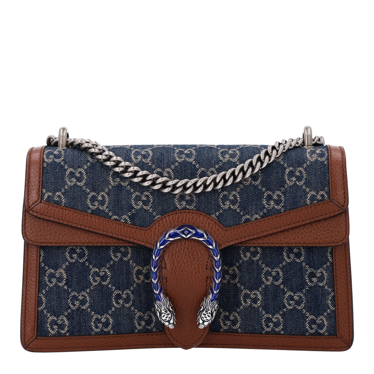 Gucci New Denim GG Monogram Dollar Calfskin Enamel Small Dionysus Shoulder Bag Blue Tea Cuir Epilog Electric Blue