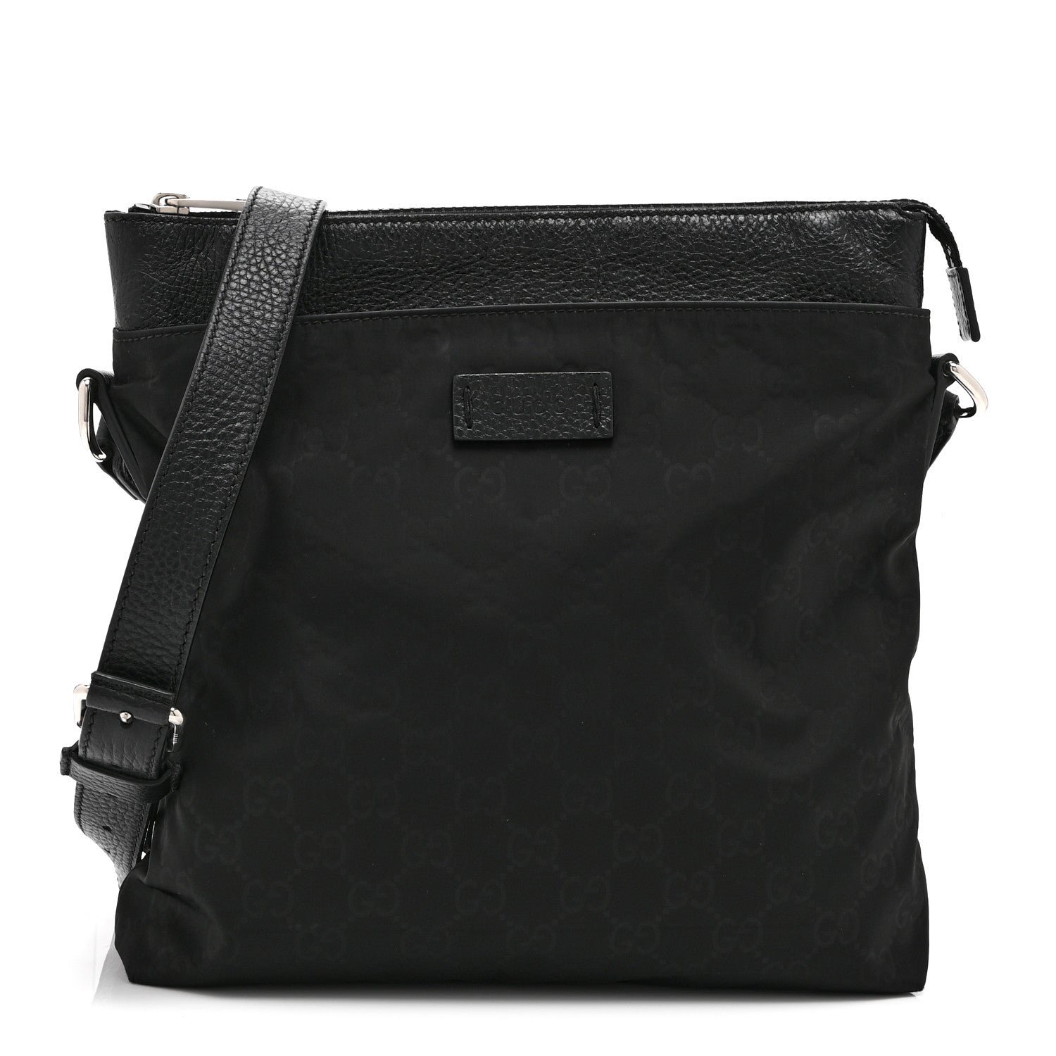 Gucci Nylon Monogram Dollar Calfskin Flat Messenger Bag Black