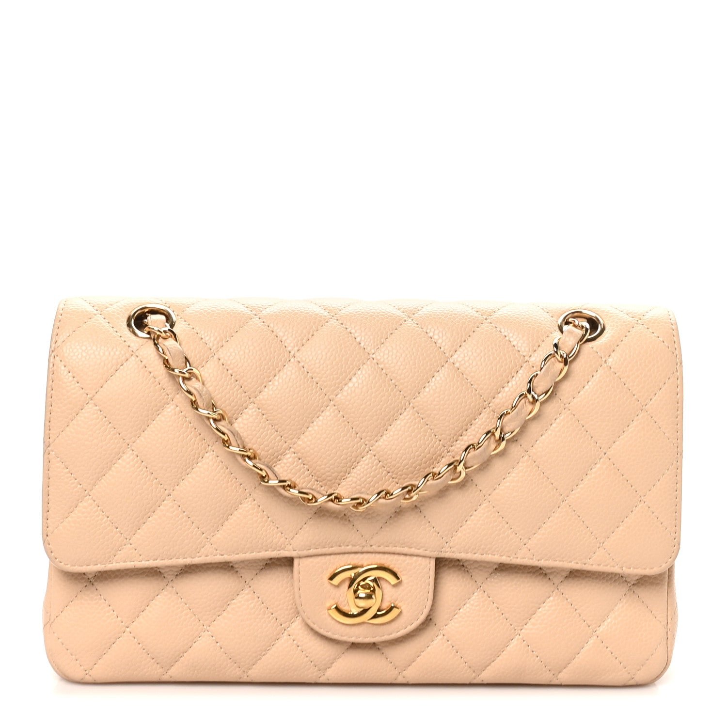 Chanel Caviar Quilted Medium Double Flap Beige