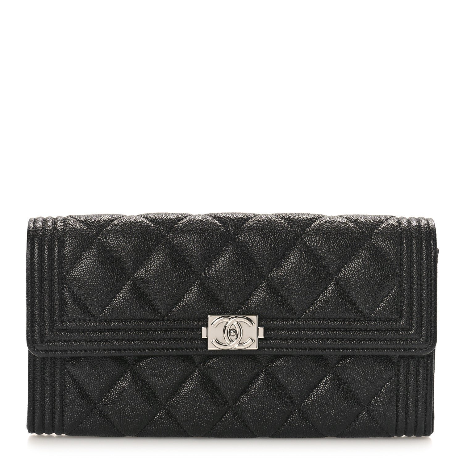 Chanel Caviar Quilted Large Boy Gusset Flap Wallet Black