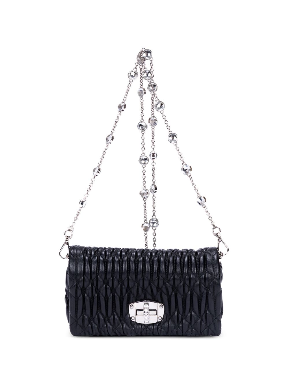 Cloqué chain-strap crystal-embellishment clutch bag