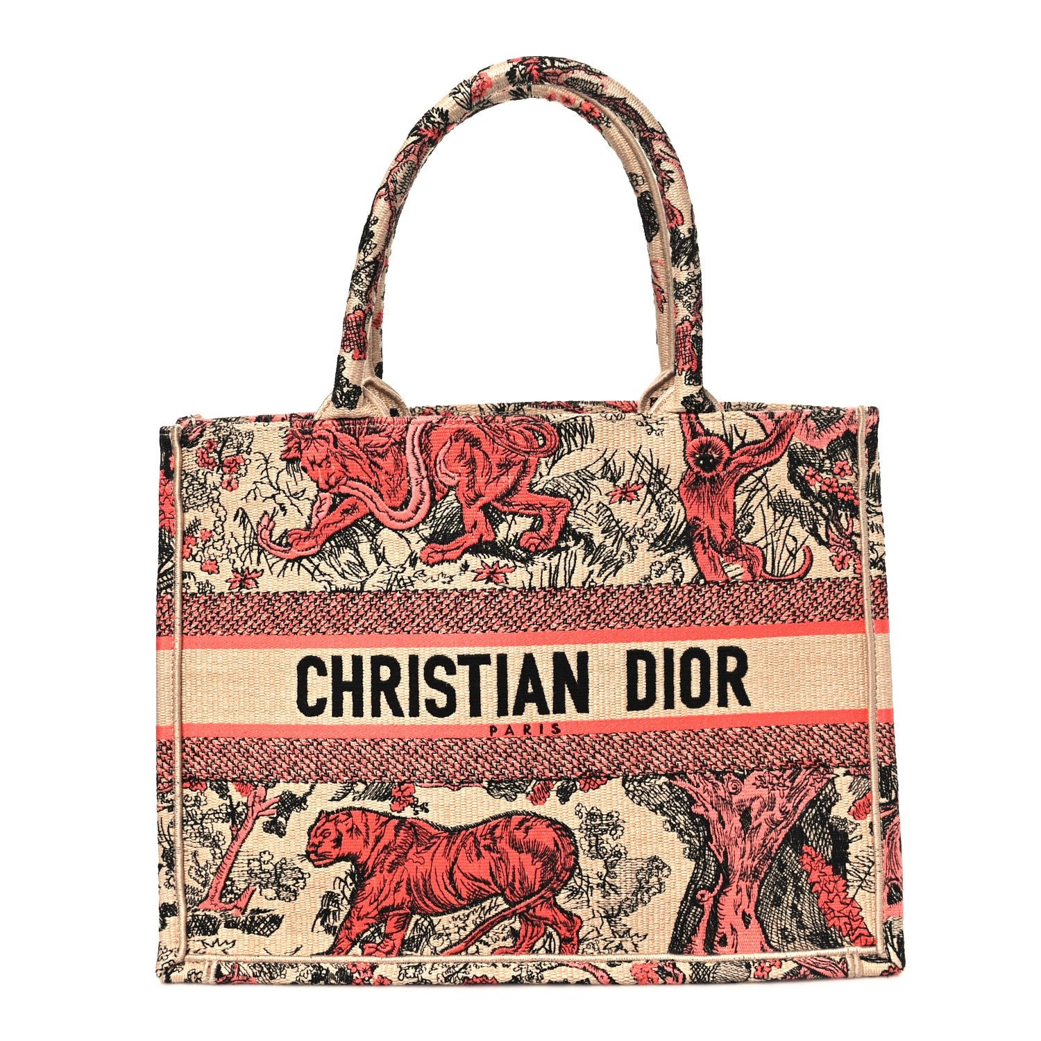 Christian Dior Canvas Toile De Jouy Embroidered Medium Book Tote Rose Multicolor