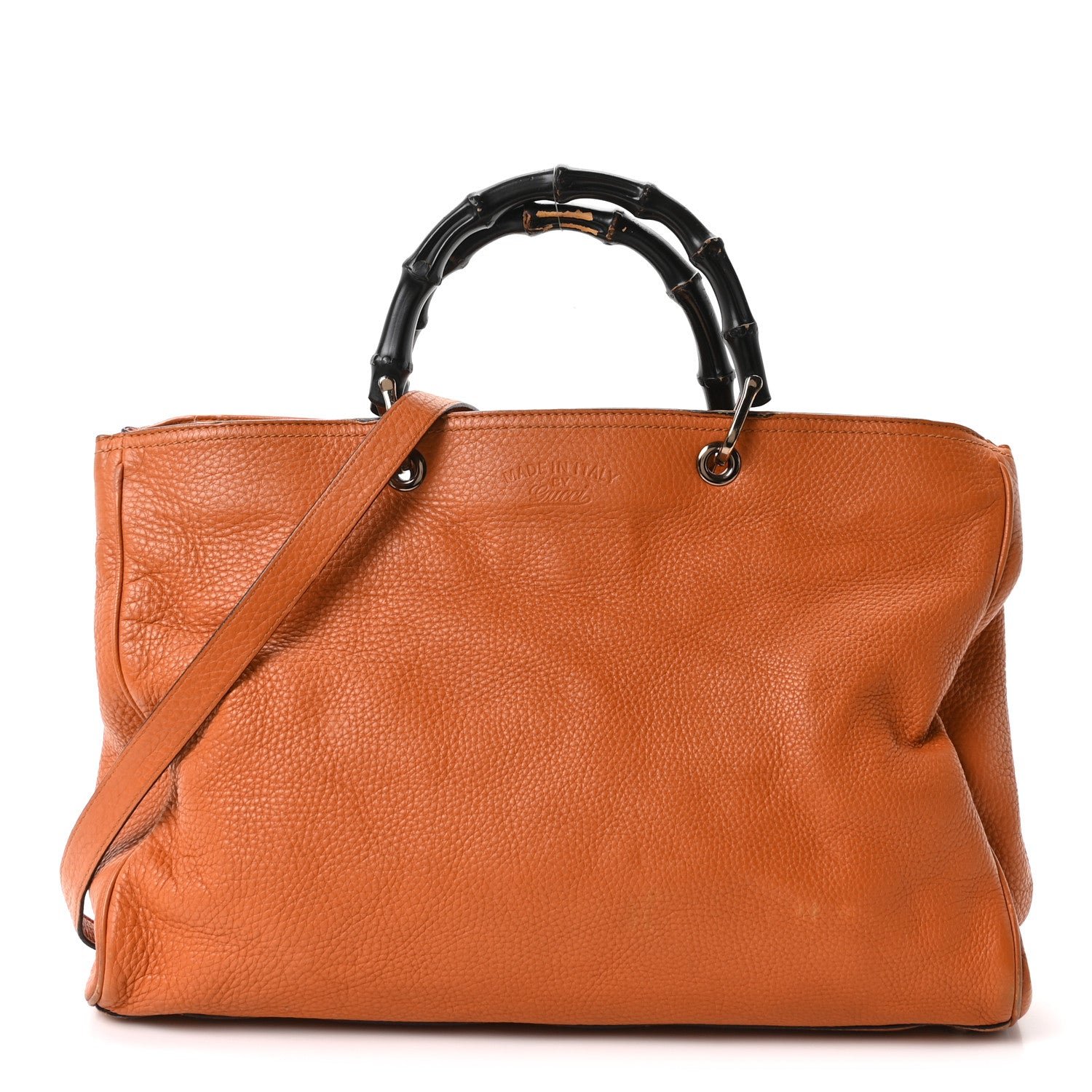 Gucci Cellarius Calfskin Large Bamboo Shopper Tote Orange