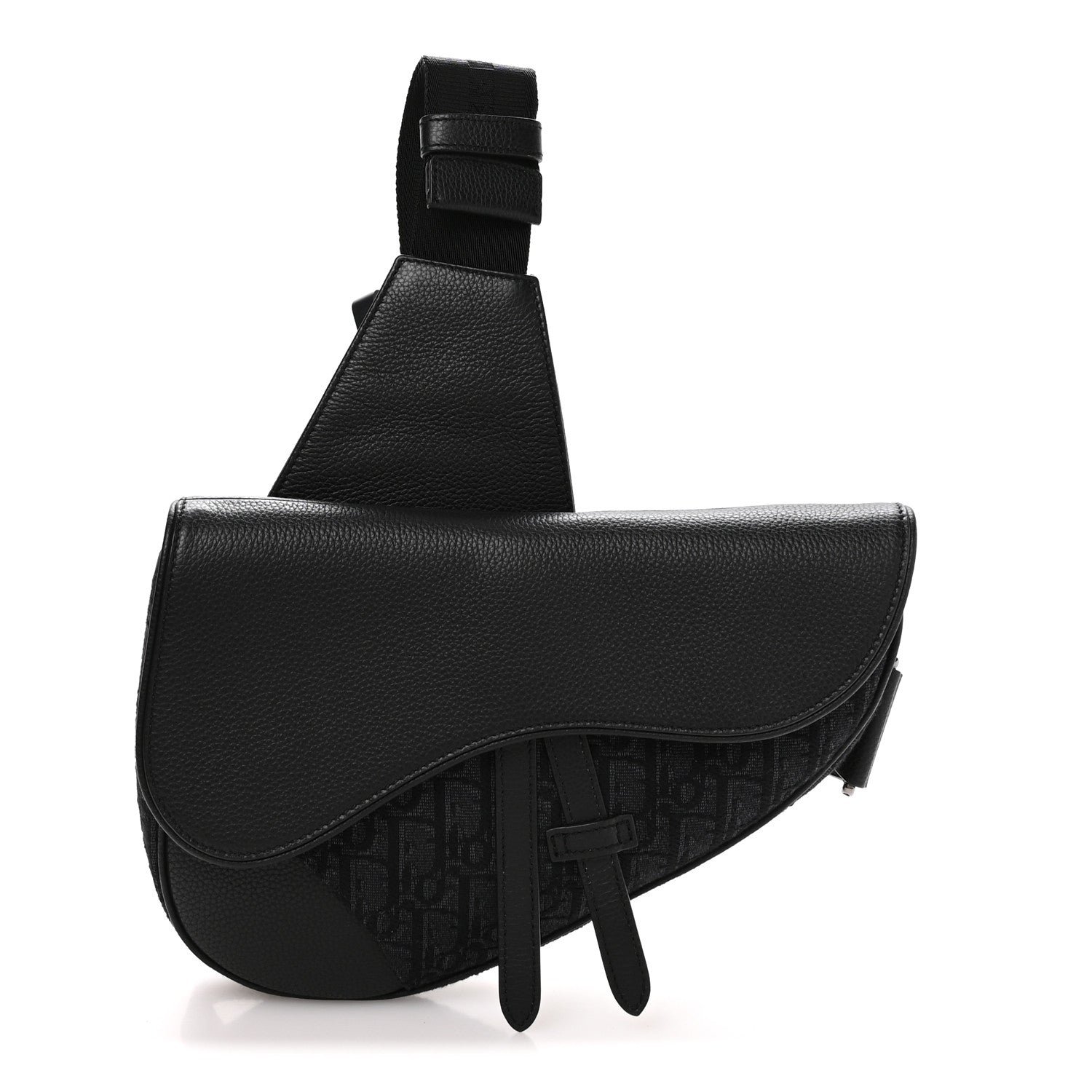 Christian Dior Grained Calfskin Oblique Mens Saddle Bag Black Blue