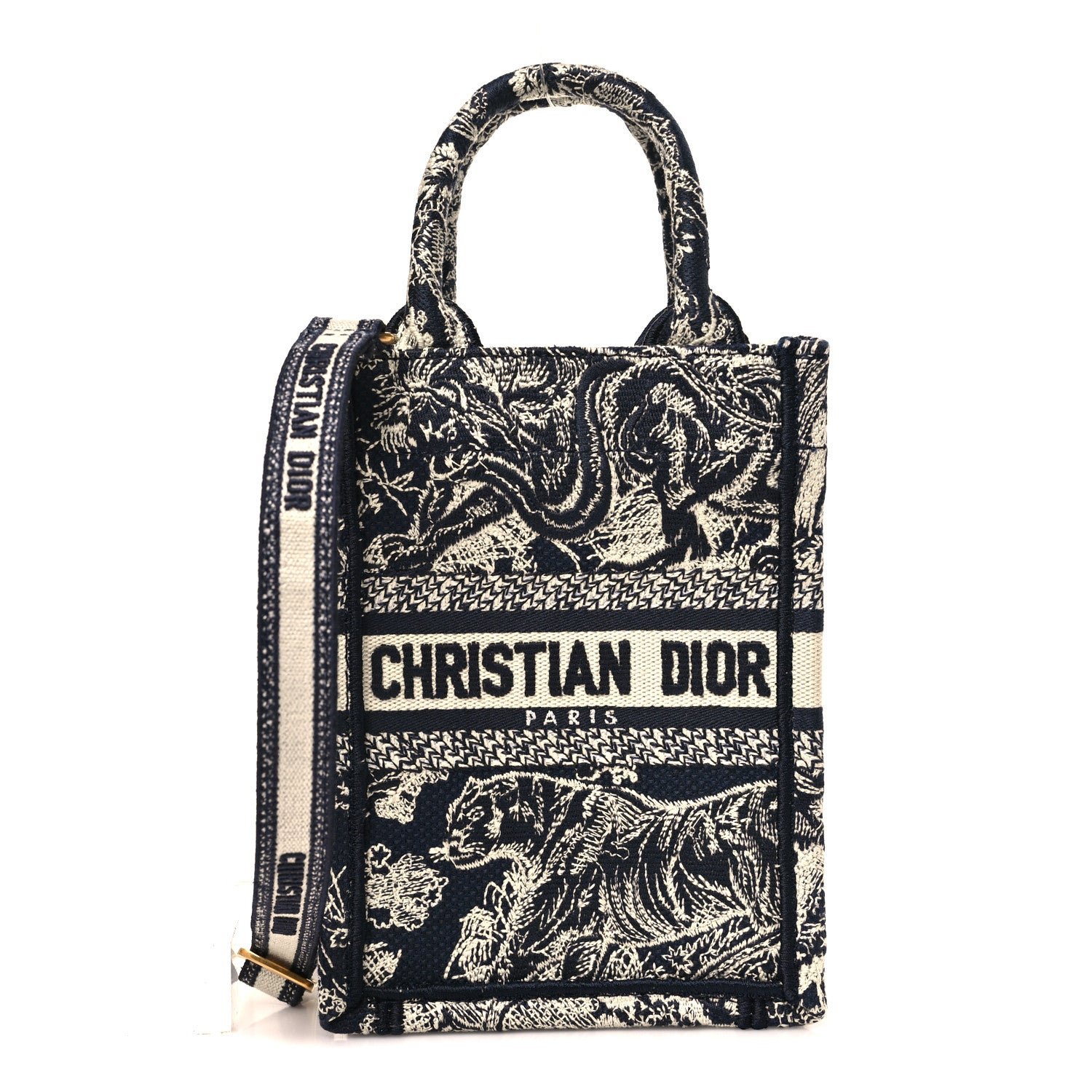Christian Dior Canvas Toile de Jouy Reverse Embroidered Mini Book Tote Phone Bag Blue