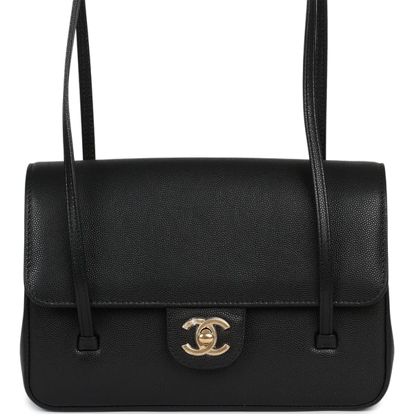 Chanel Small Preppy Coco Flap Bag Black Shiny Caviar Brushed Gold Hardware