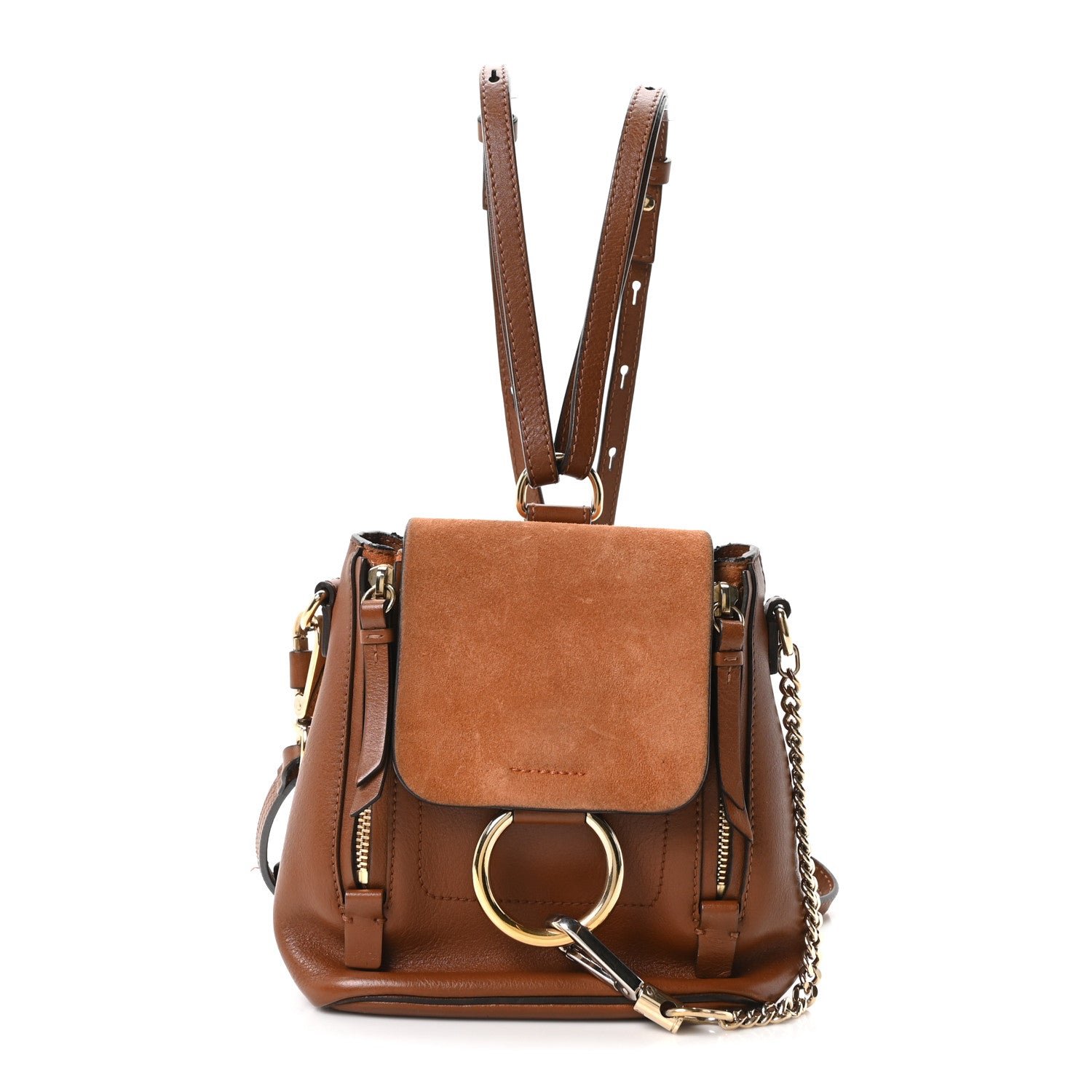 Chloe Suede Calfskin Mini Faye Backpack Tan