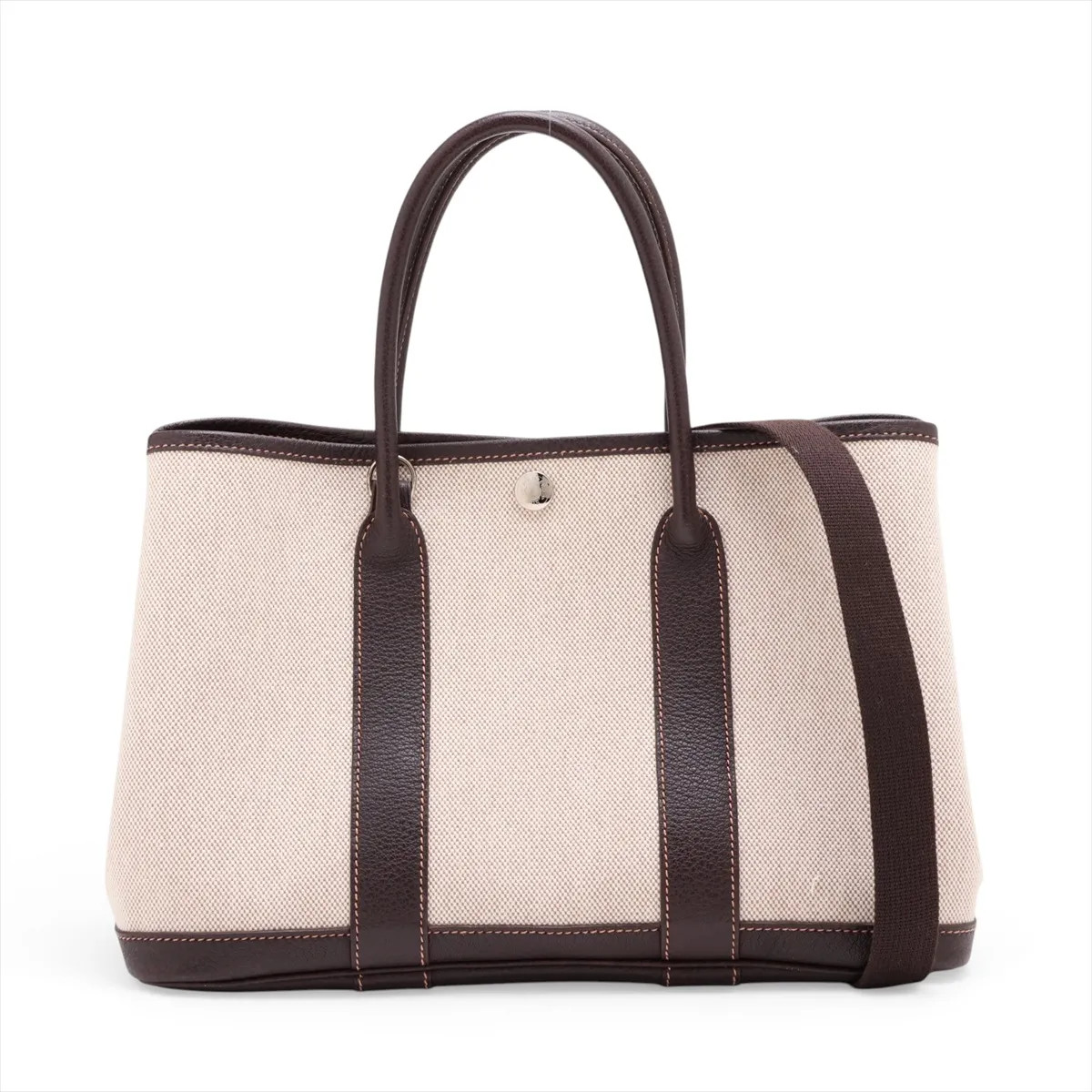 Hermès Garden Party 30 TPM Toile Ash Buffle ecru x brown Silver Metal Fittings