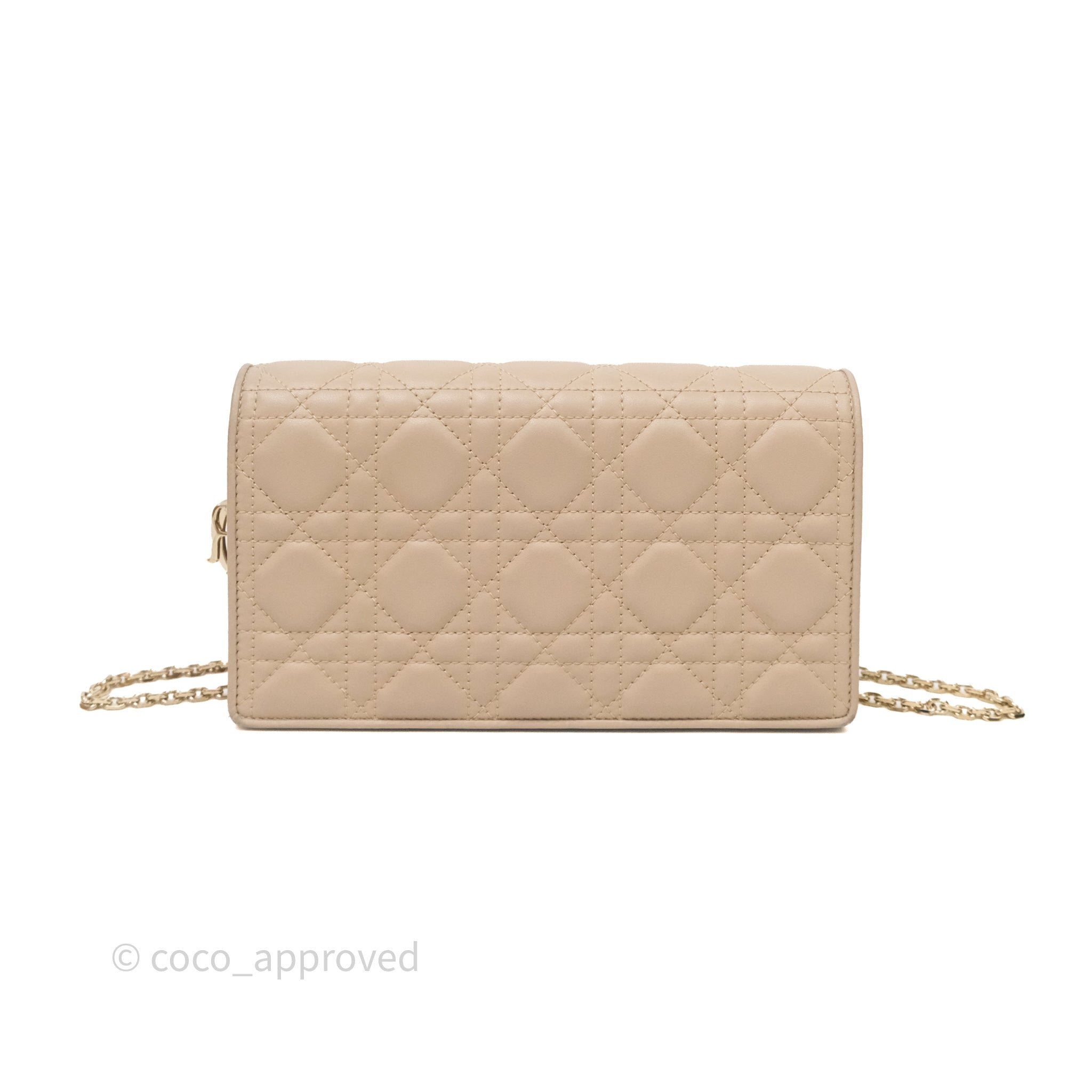 Dior Lady Dior Pouch with Chain Powder Beige Cannage Lambskin Gold Hardware