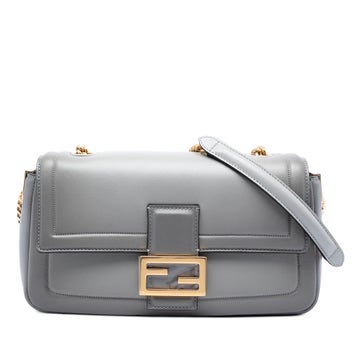 Calf Leather Leather Baguette Chain Midi Shoulder Bag