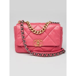 Chanel Pink Quilted Lambskin Leather Medium Chanel 19 Bag