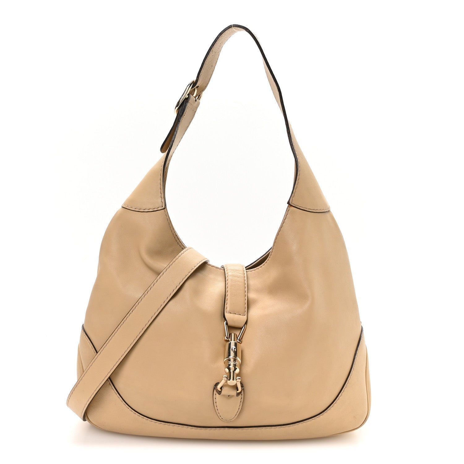 Gucci Calfskin Medium New Jackie Shoulder Bag Beige
