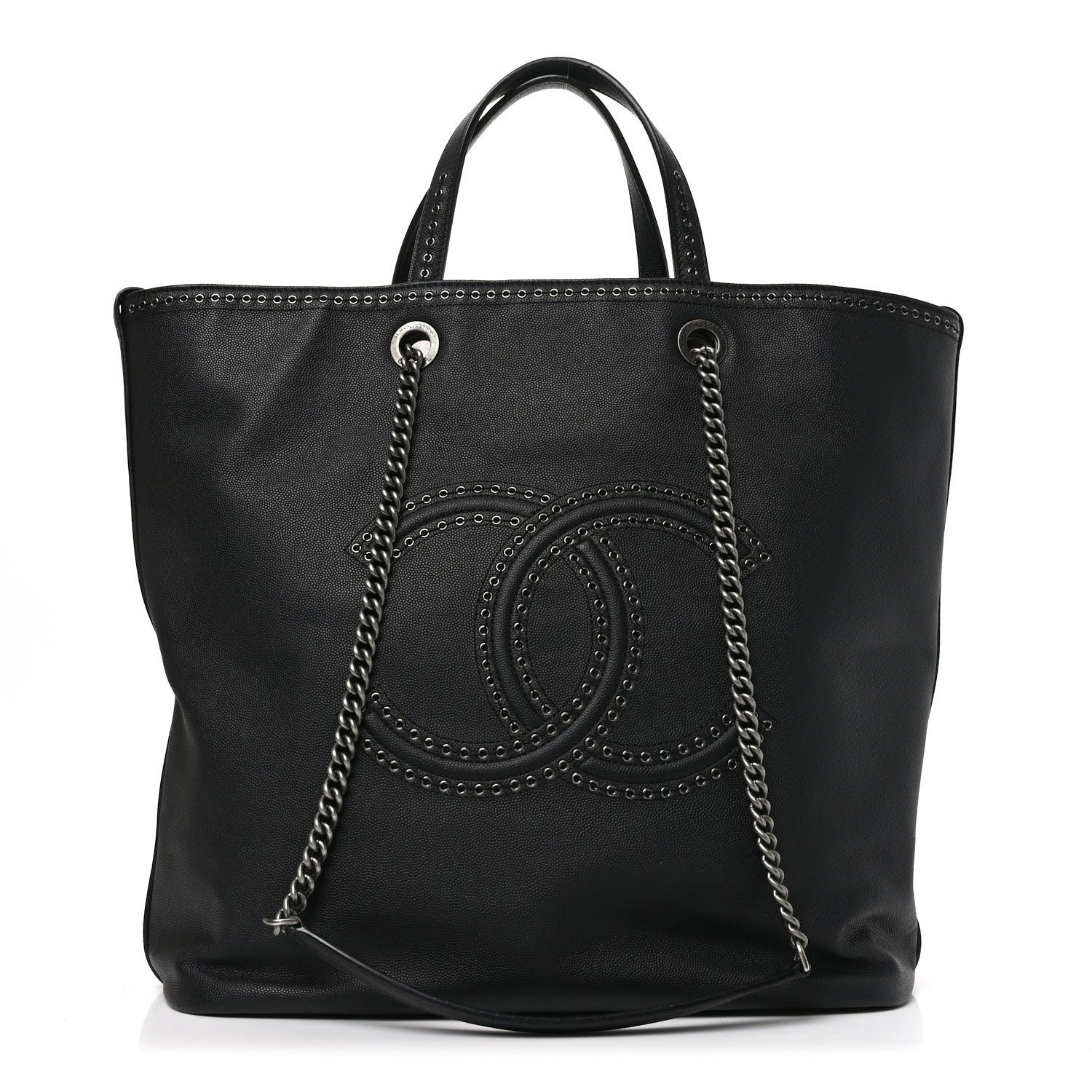 Chanel Calfskin Large Coco Eyelets Shopping Tote Black