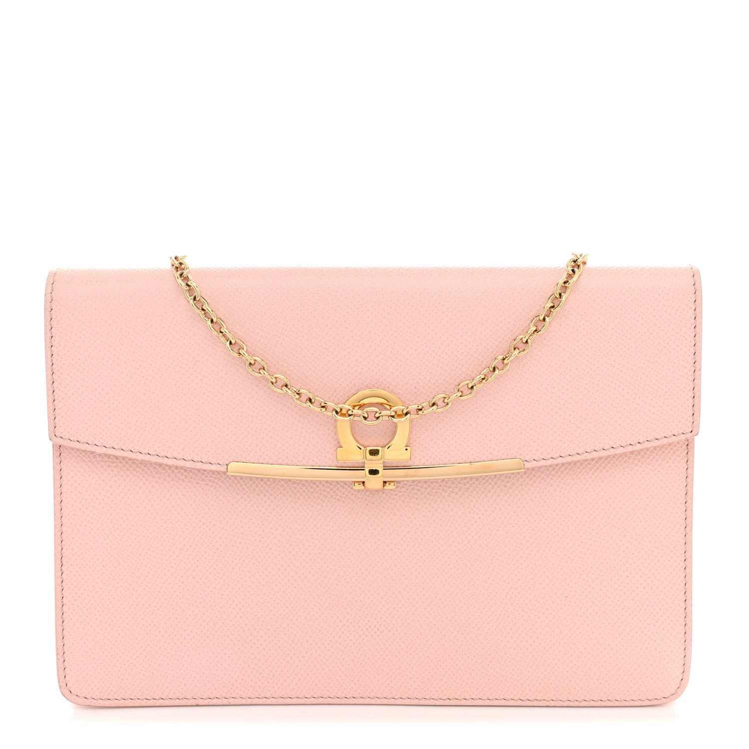Salvatore Ferragamo Hammered Calfskin Gancio Wallet On Chain Nylund Pink