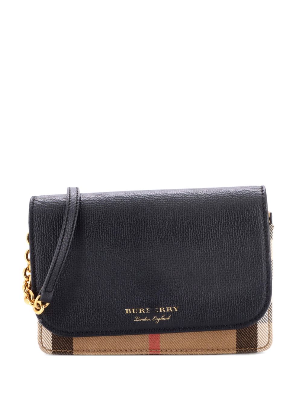 Hampshire Wallet on Chain Leather and House Check Canvas crossbody bag