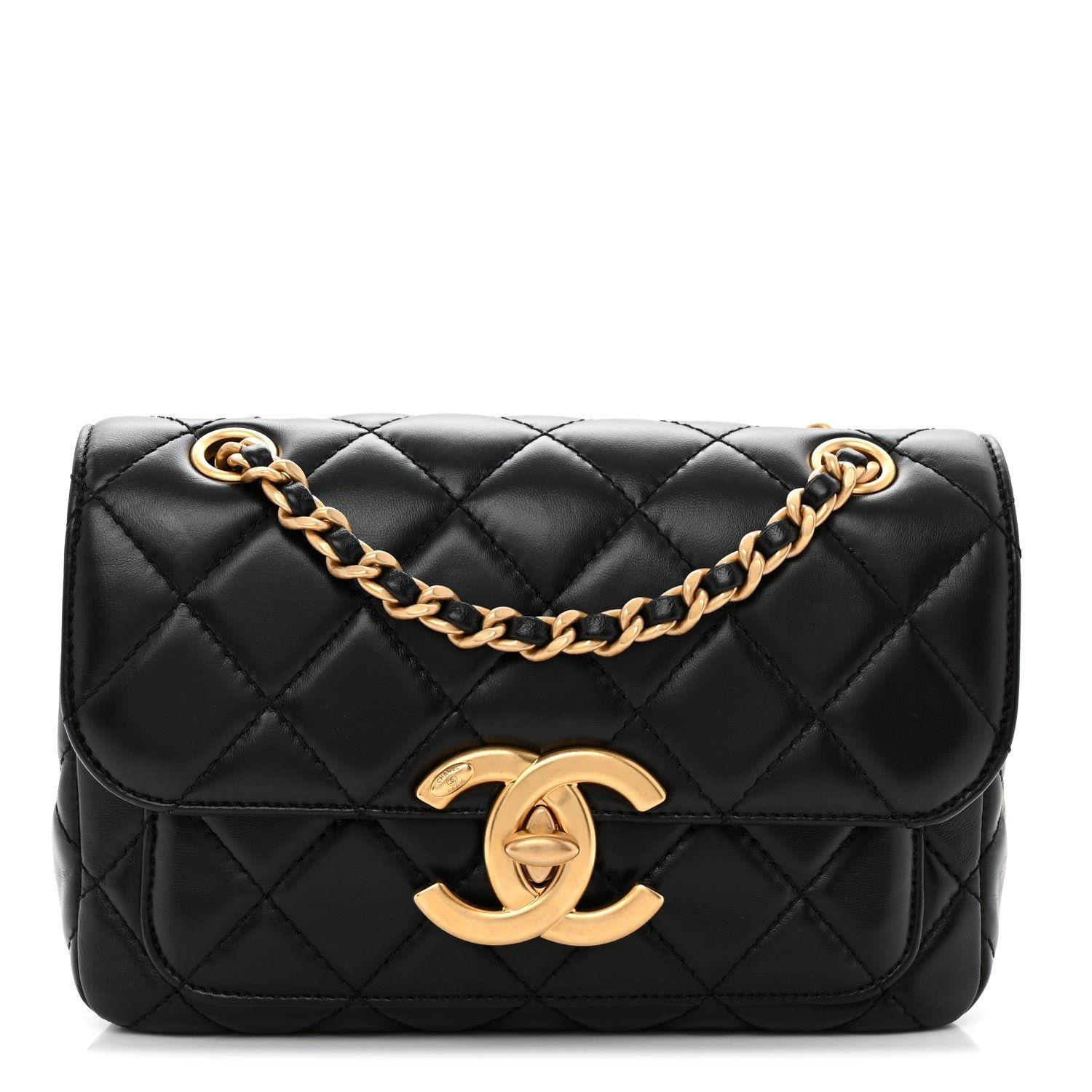 Chanel Shiny Lambskin Quilted Small Maxi CC Flap Black