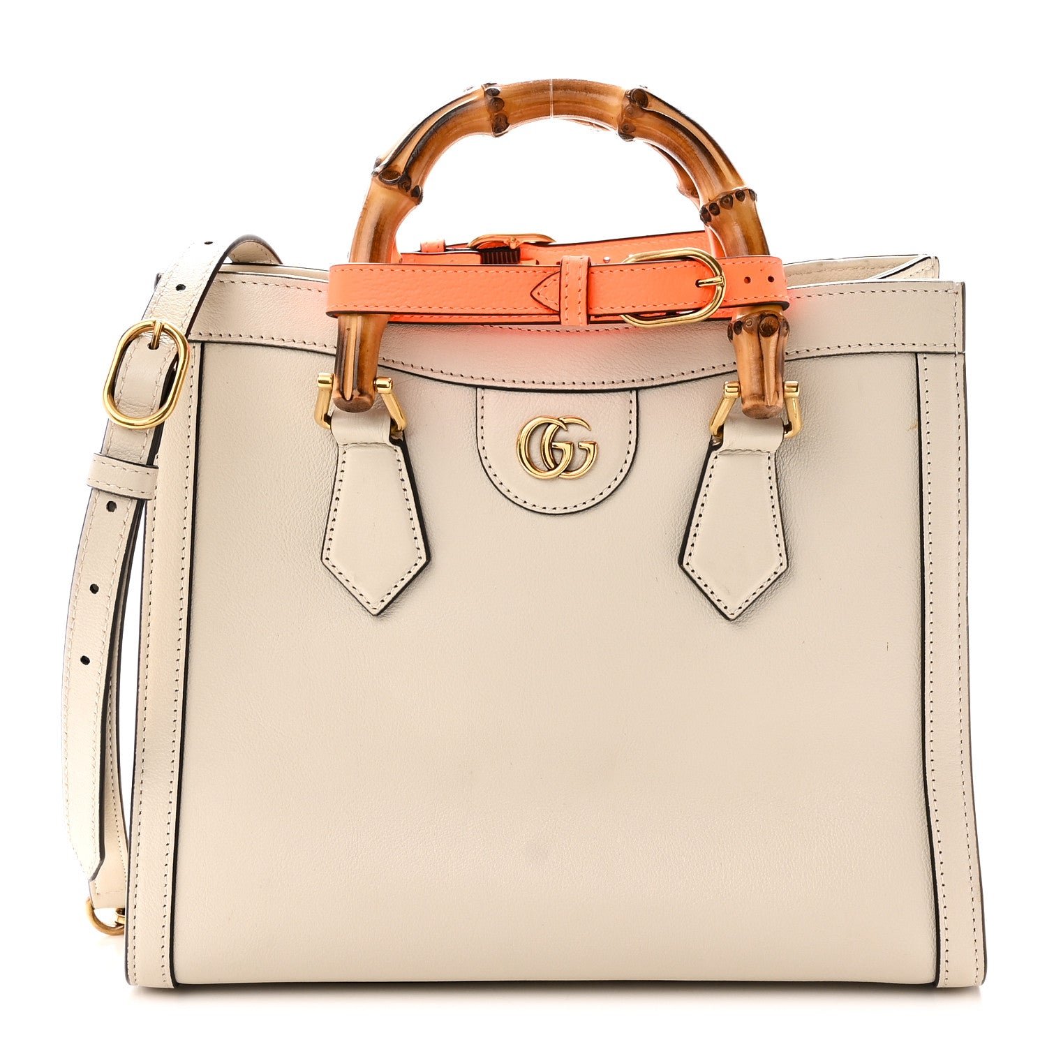 Gucci Wonka Grain Calfskin Small Diana Tote Bag Mystic White