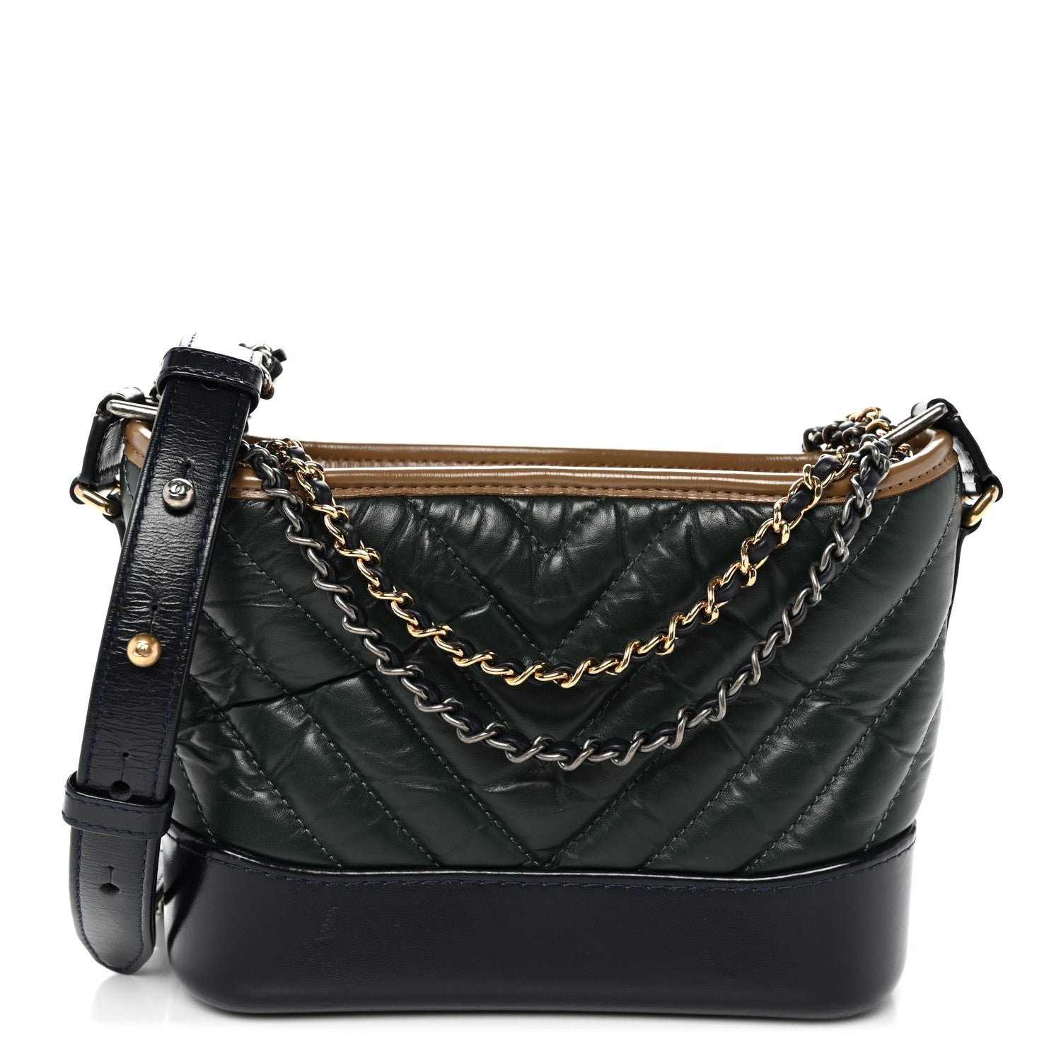 Chanel Chanel Aged Calfskin Chevron Quilted Small Gabrielle Hobo Green Black