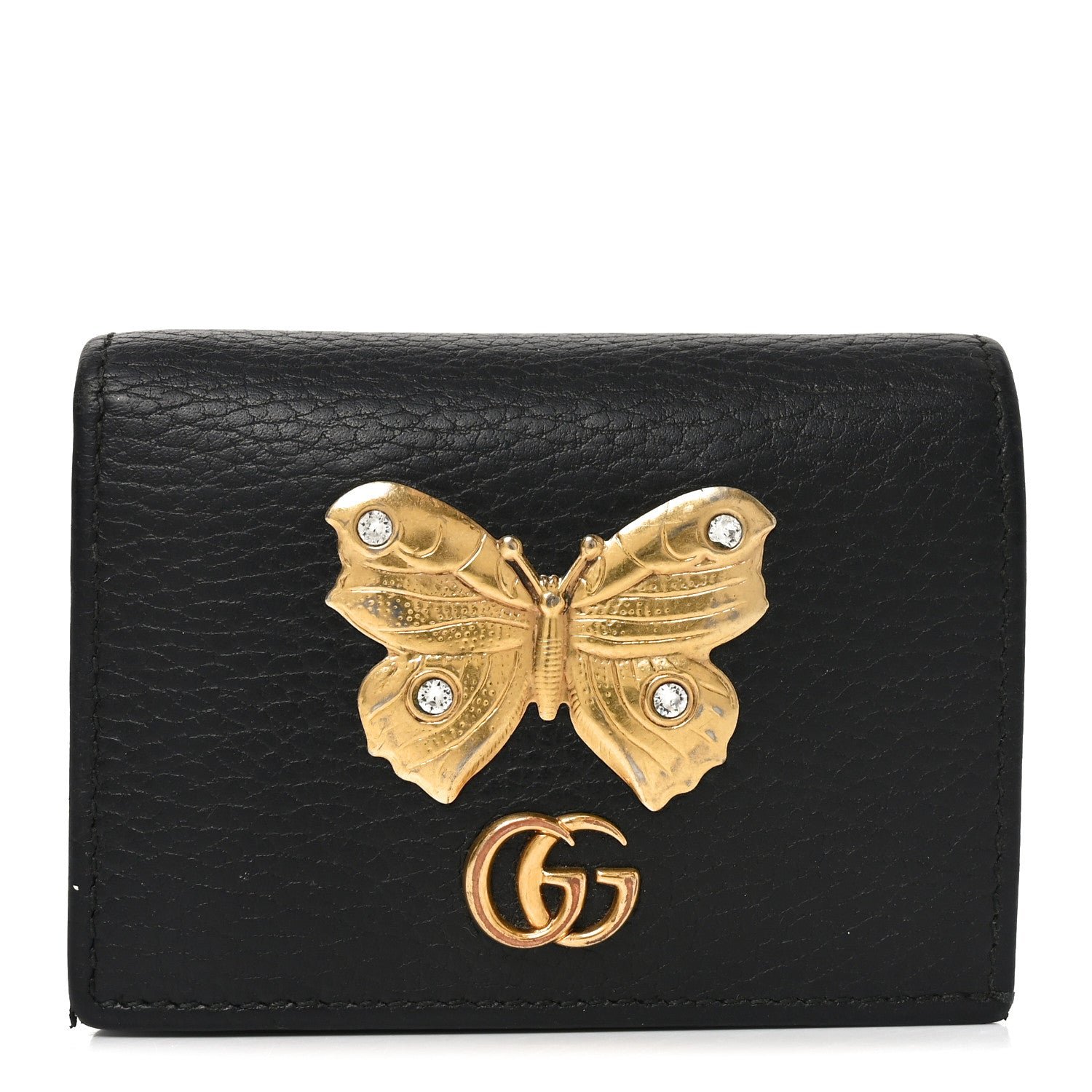 Gucci Pebbled Calfskin Butterfly Card Case Black