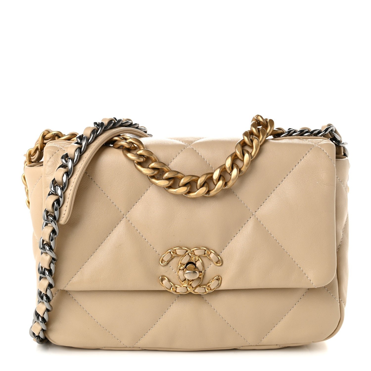 Chanel Lambskin Quilted Medium Chanel 19 Flap Beige