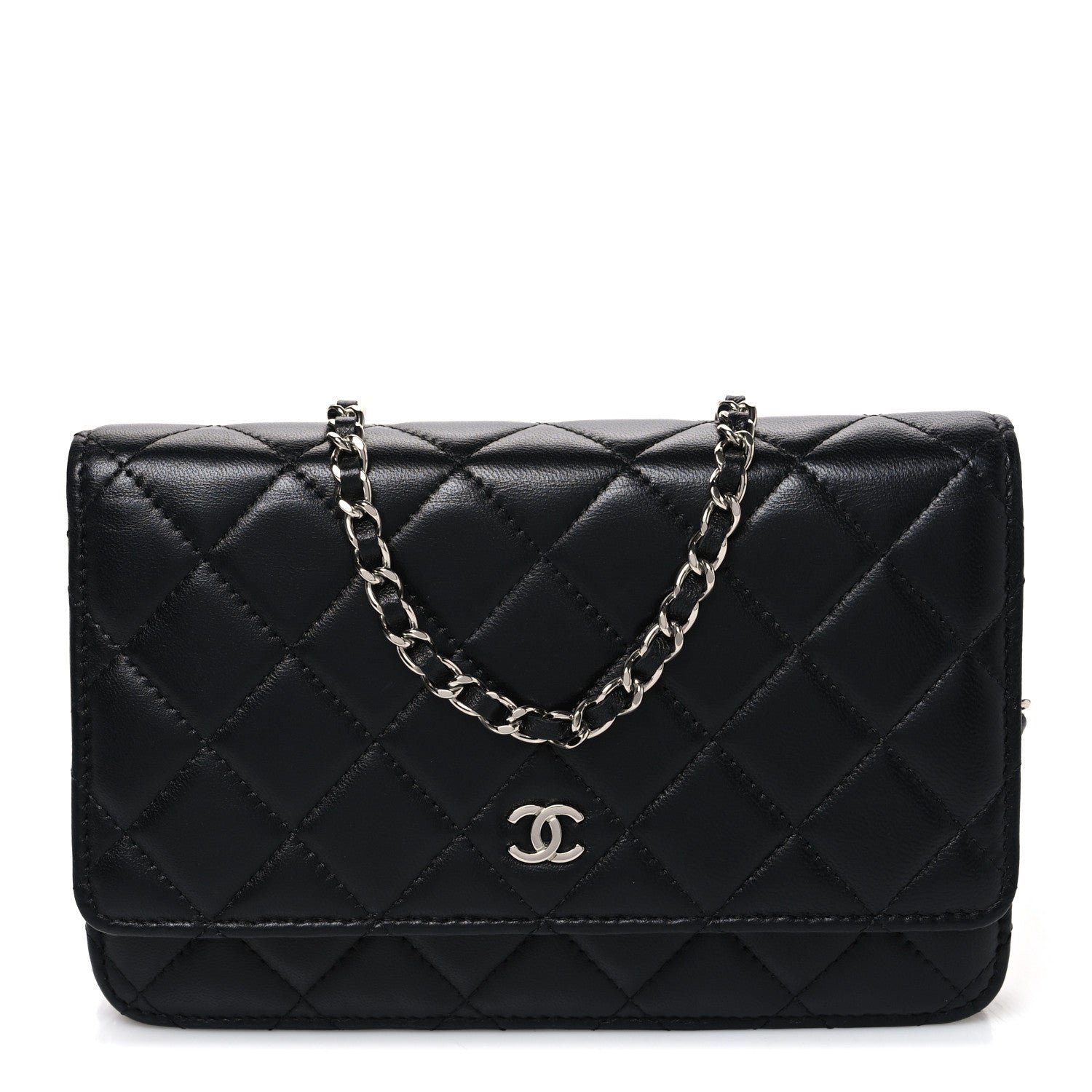 Chanel Lambskin Quilted Wallet On Chain WOC Black