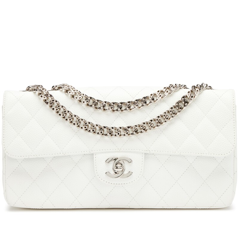 White Quilted Caviar Bijoux Chain East West Flap Bag Silver Hardware, 2006-2008